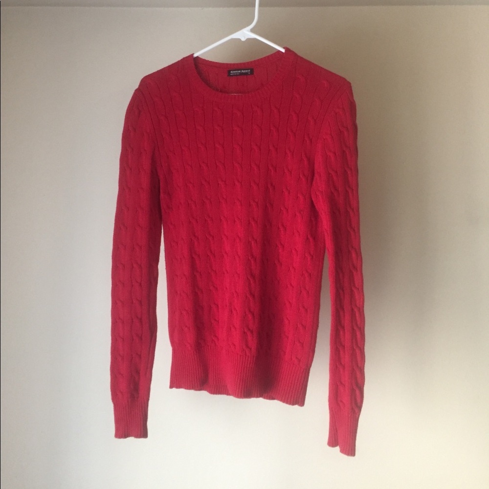 Red, cable knit pullover, American Apparel