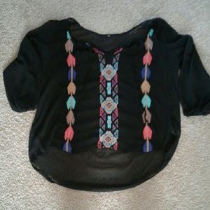 Black Sheer Aztec Blouse