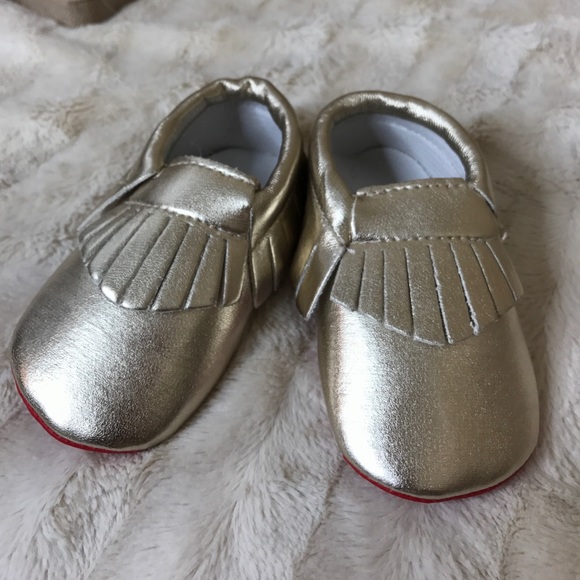 Gold Baby Red Bottom Moccasins - Picture 1 of 2