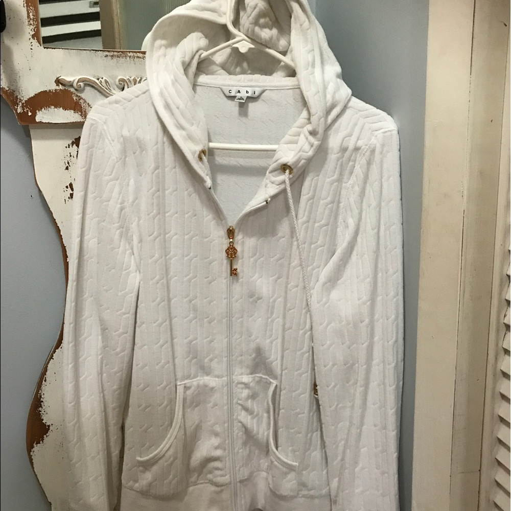 Cabi White Velour Cabled Hoodie