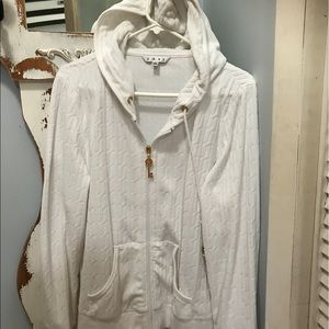 Cabi White Velour Cabled Hoodie