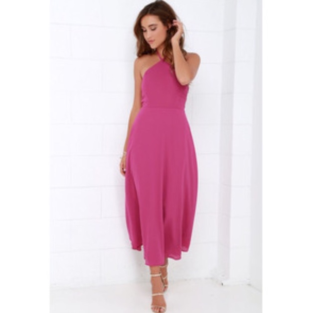Lulu's Fuchsia Halter Midi Dress