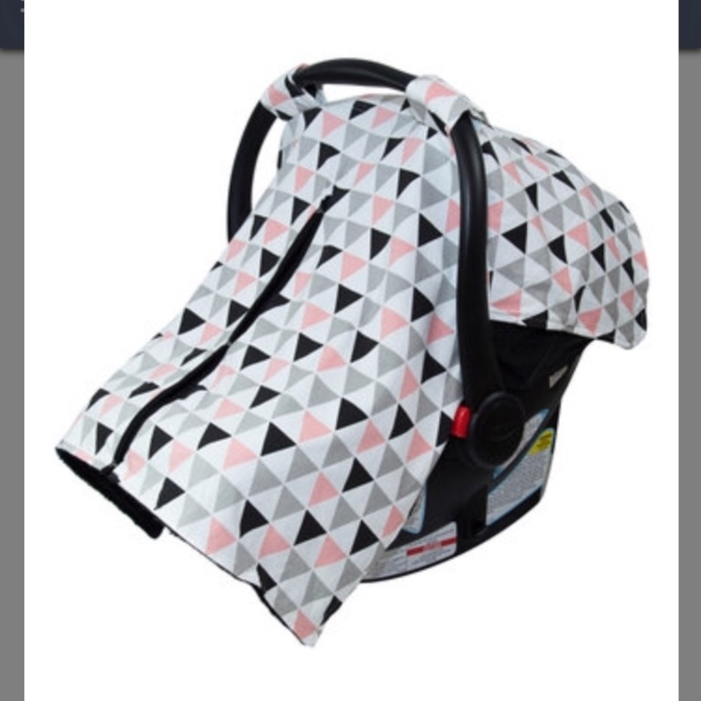 Coral/gray triangles black minky car seat cover
