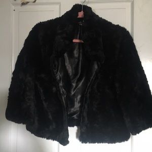 Black faux fur crop jacket