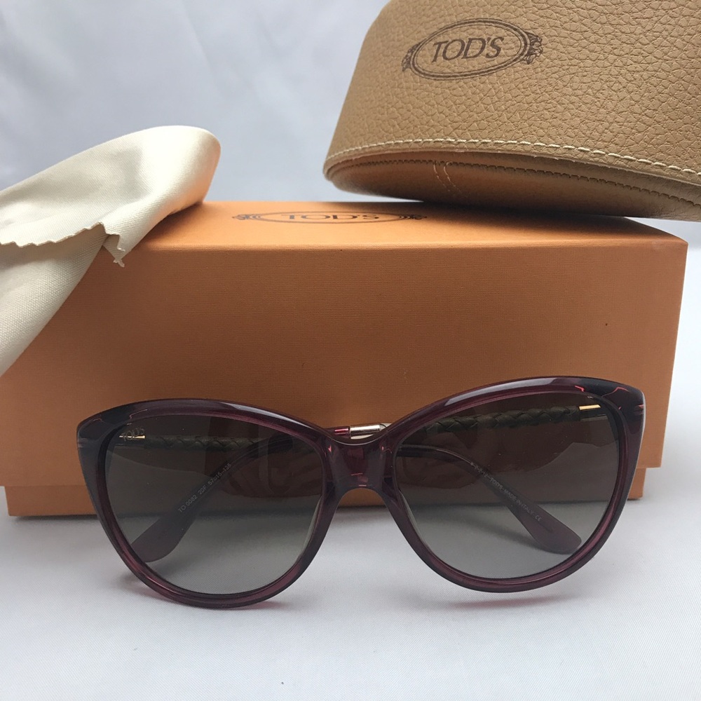 Tod's Cat Eye Sunglasses Pink with Beige Leather