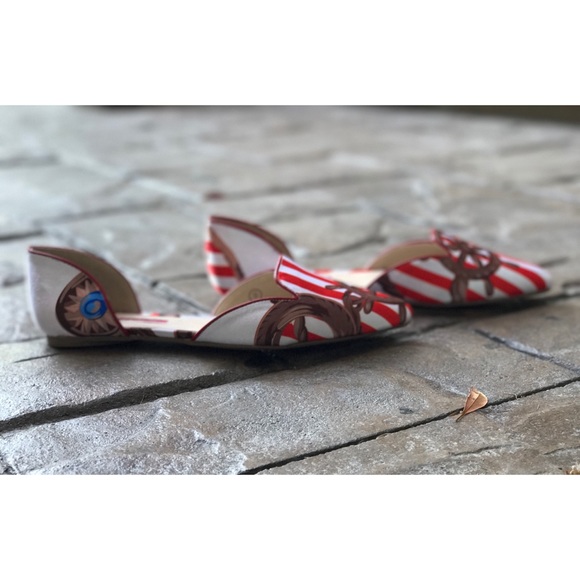 Sailor Red Pointy Toe Mary Jane Flat Loafer Flats - Picture 4 of 4