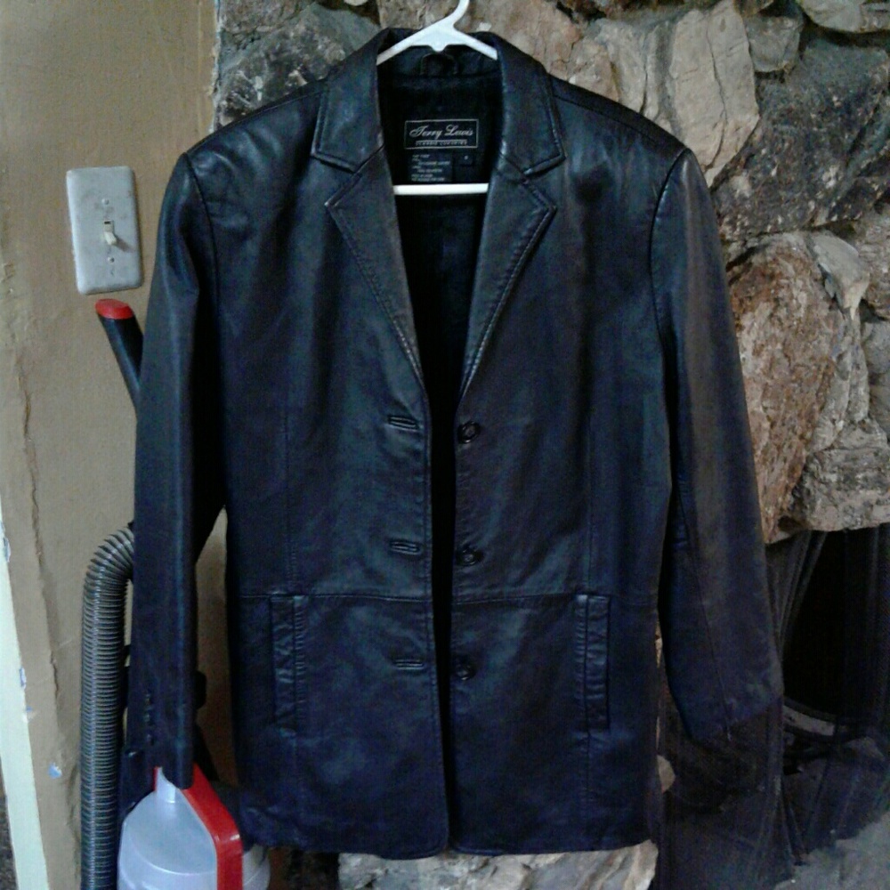 Black leather coat button up