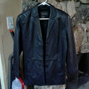 Black leather coat button up