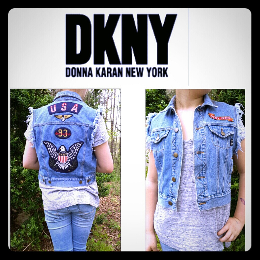 DKNY Vintage Denim Vest America Patches USA