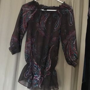Brown sheer parsley print blouse.