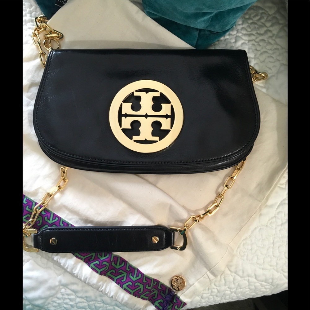 Tory Burch Flap Logo Clutch Black