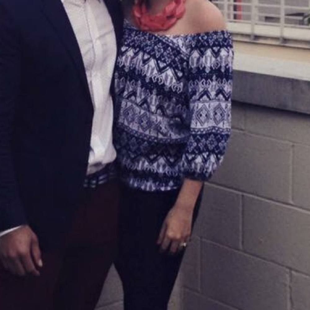 Blue and White off the shoulder