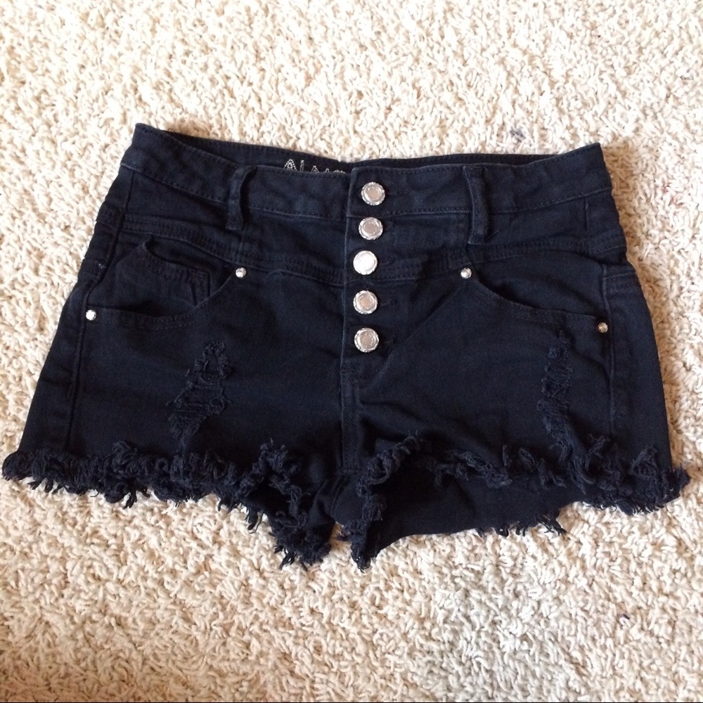 High rise black jean shorts