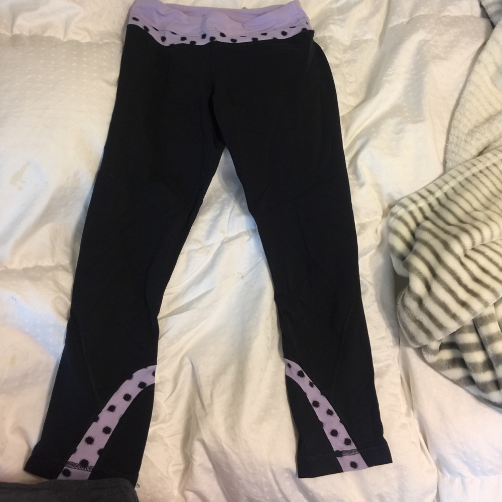Black and purple polka dot run inspired leggings