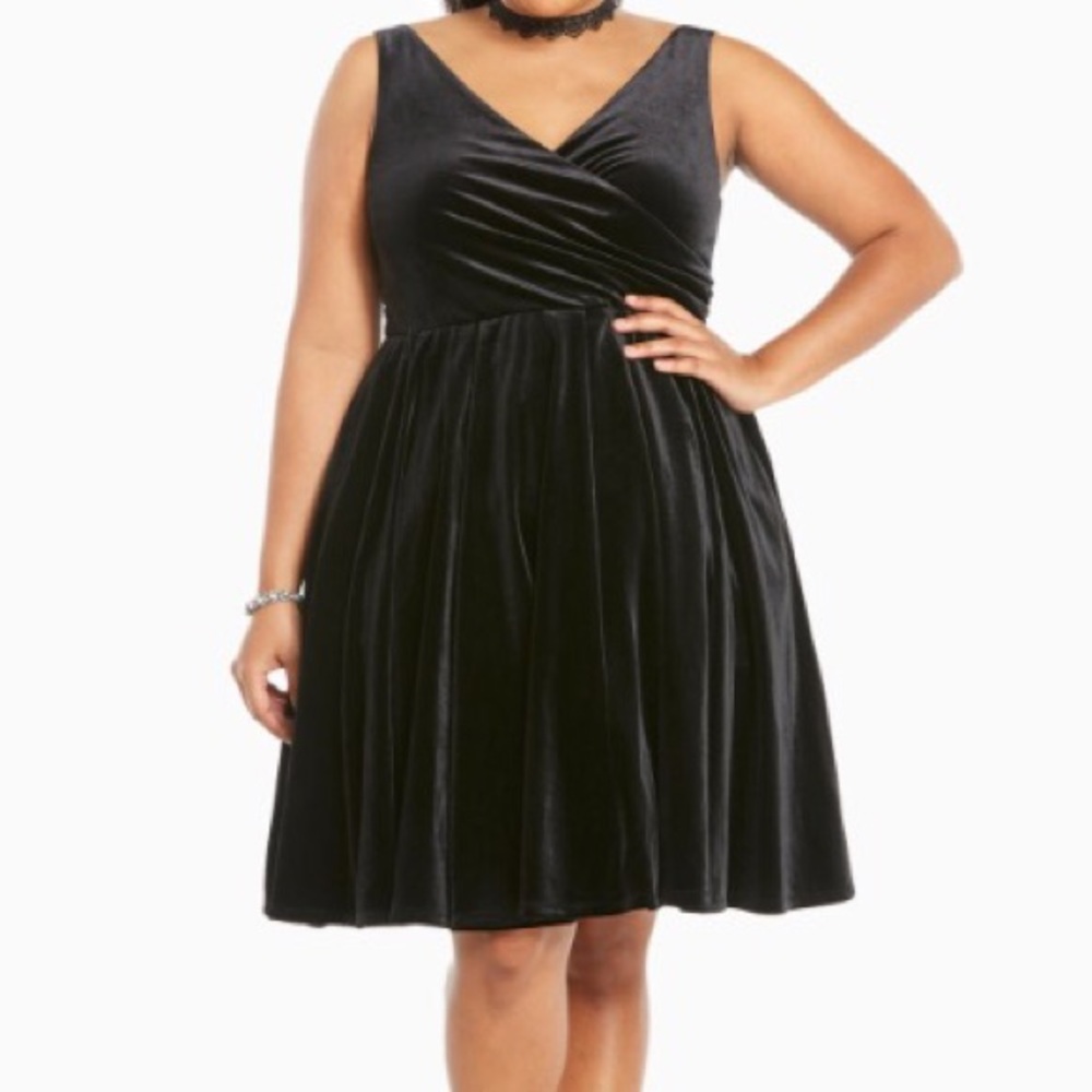 Torrid Black Velvet Surplice Dress