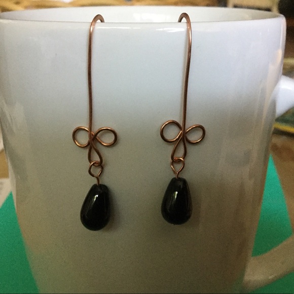 Handmade by HM Simon Jewelry - Copper & Onyx Dangle Earrings A-4-71