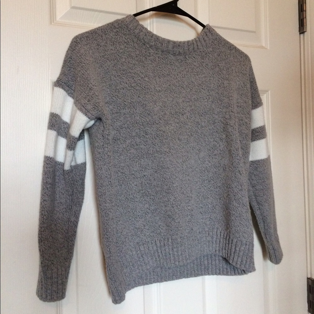 Grey and white striped cropped sweater