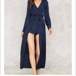 Nasty Gal Blue silk romper/ jumpsuit
