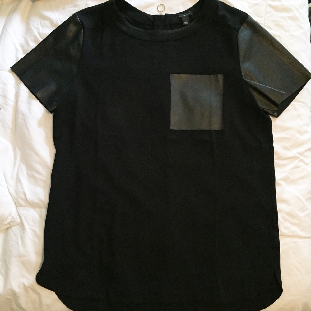 LOFT black blouse with leather details