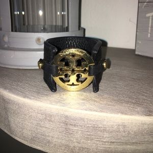 Tory Burch leather logo buckle bracelet