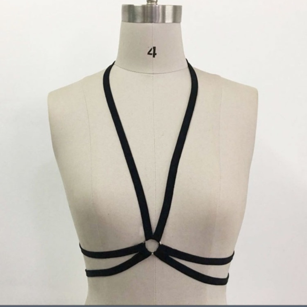NWT black strappy bra harness bralette - Picture 2 of 4