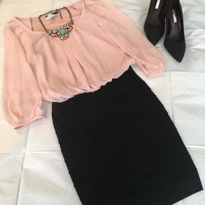 Pink and black dress with bodycon skirt