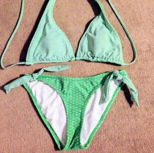 Aeropostale Green Bikini Stripes and Polka Dots