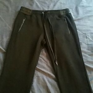 Faux leather waist Jogger Sweatpants with pockets