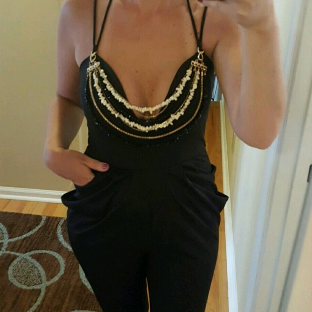 Gorgeous Custom mad Black Jumpsuit ankle pants S/M