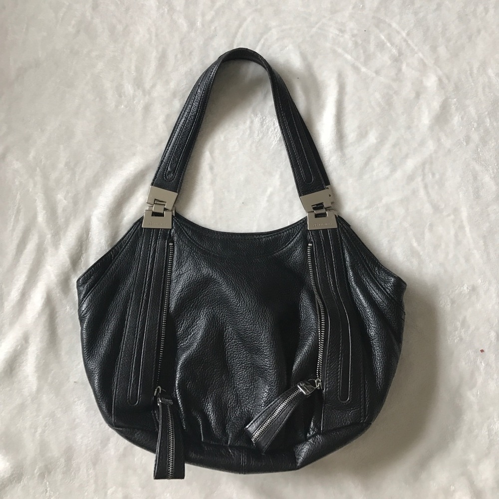 B Makowsky Black Leather Shoulder Bag