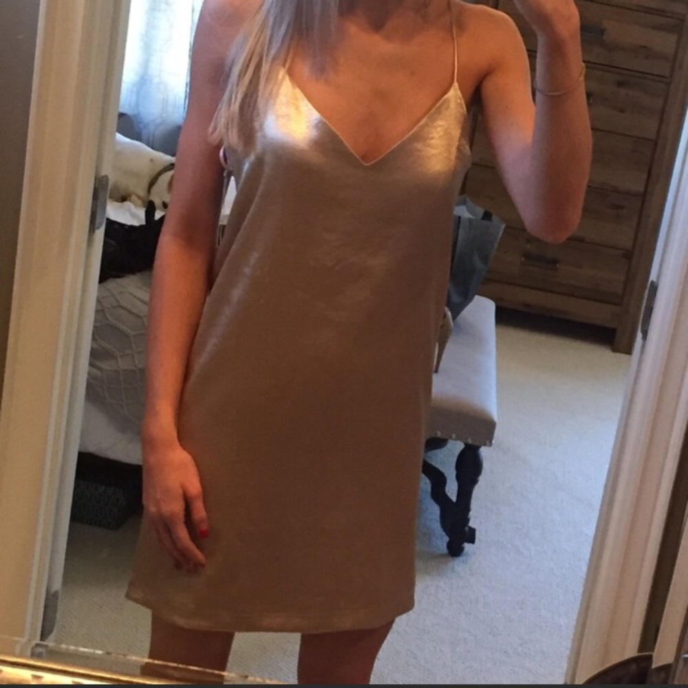 Gold metallic mini shift dress