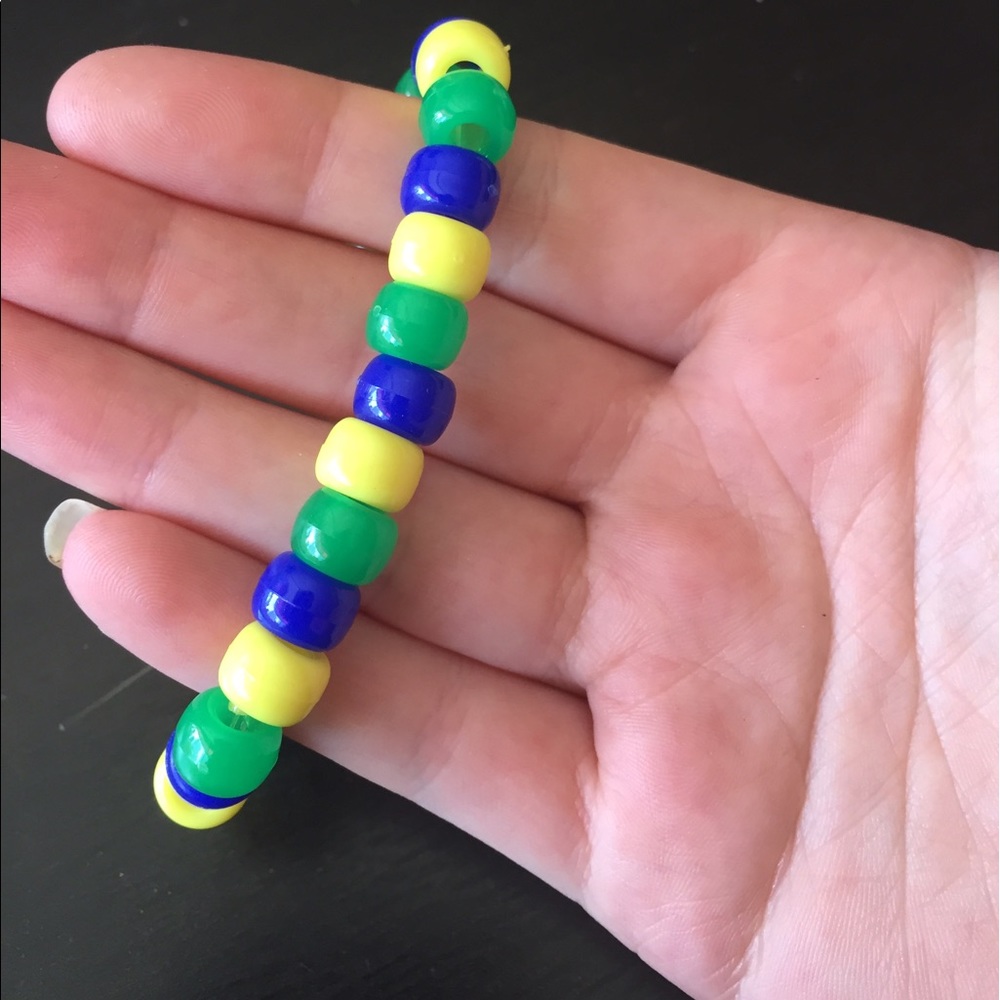 Handmade Blue Green and Yellow Beaded Bracelet