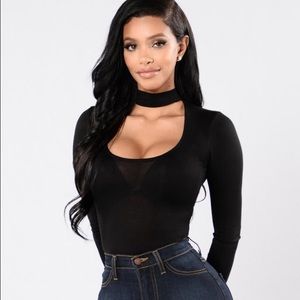 New Black Bodysuit with Chocker Neckline