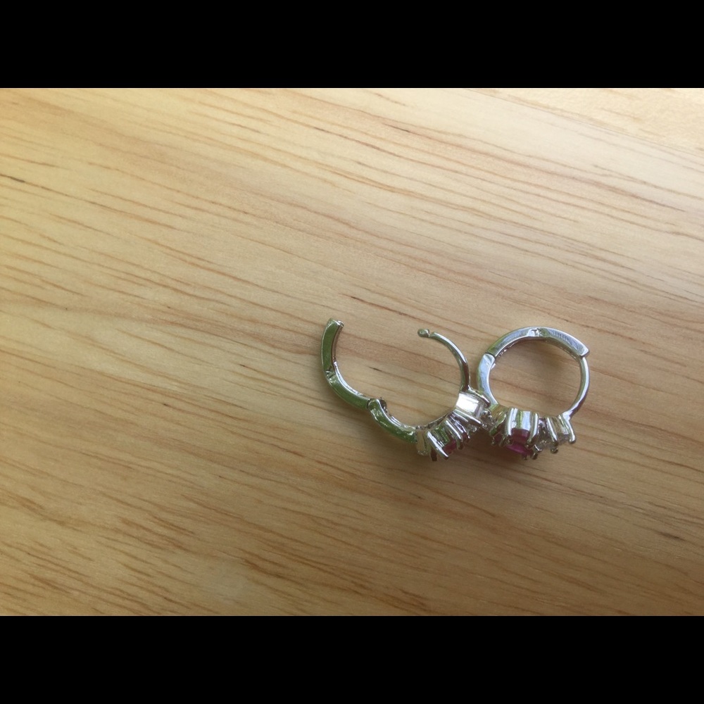 SOLD. Ruby and White CZ 9K Solid Gold Earrings - Picture 3 of 7