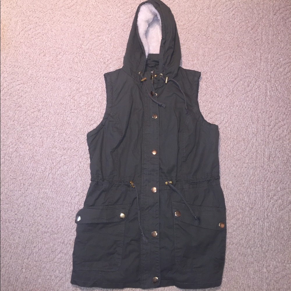 Army green vest lined with faux  fur