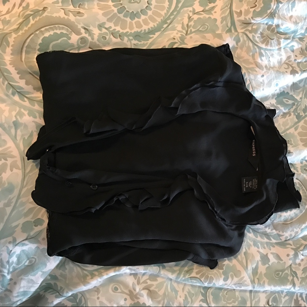 Black dress top w ruffle and lace detail