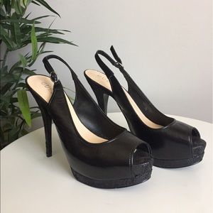 GUESS Peep-toe Strappy Heels - Size 9 - Black