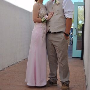LIGHT PINK SILVER PROM FORMAL DRESS