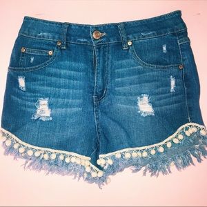 Pom-pom Denim Jean Shorts