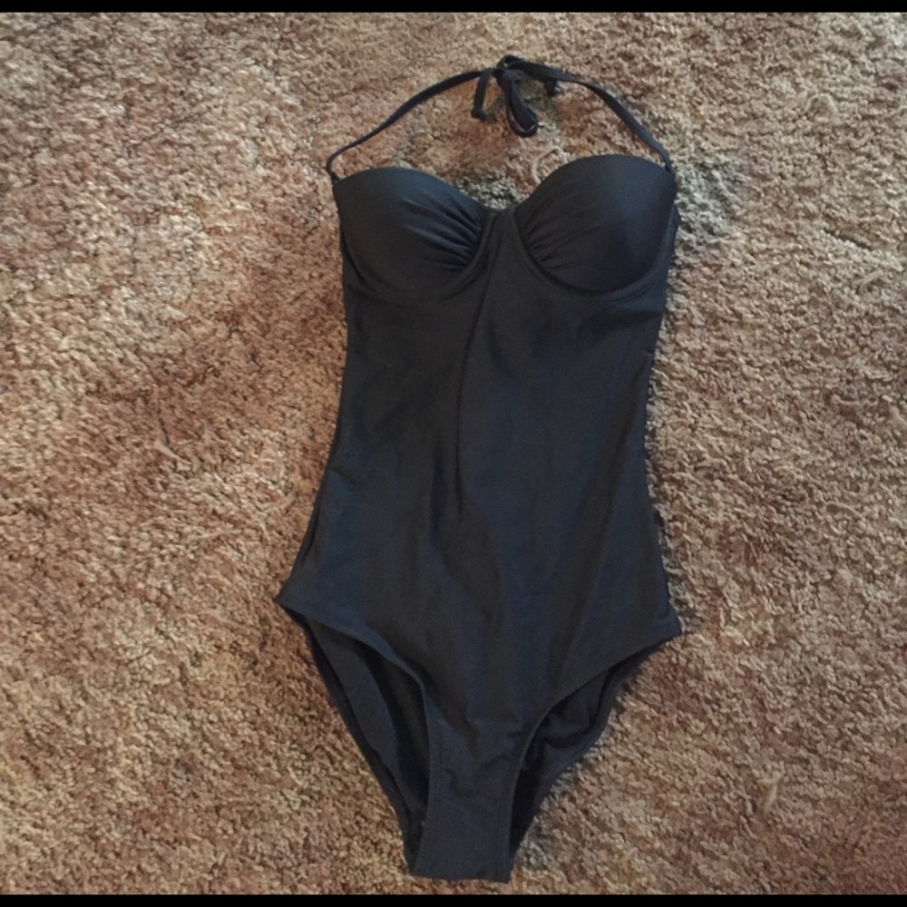 Black push up one piece bathing suit