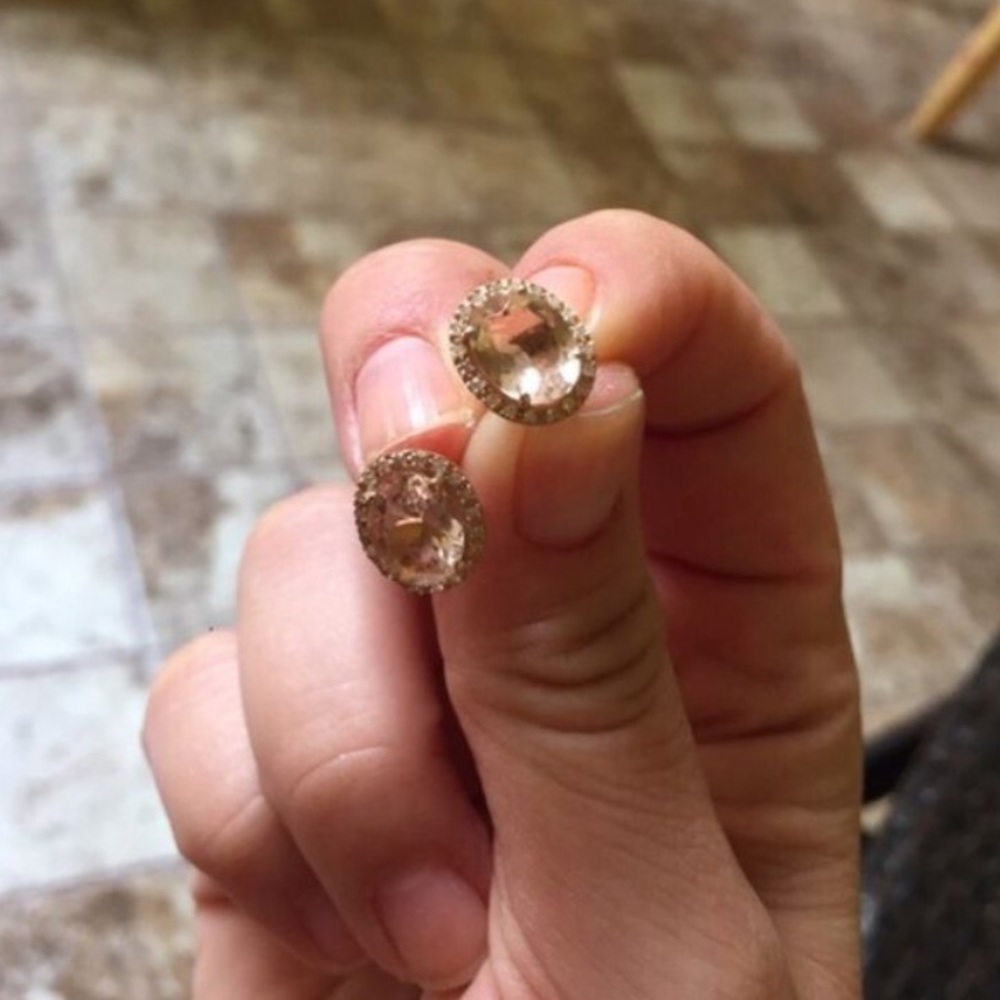 Morganite set of earrings in 14k rose gold
