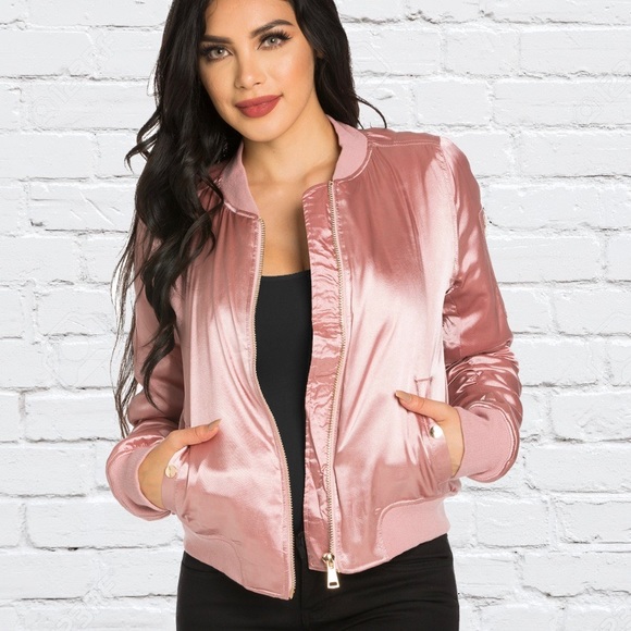 LAST! "VALERIE" // Pink Rose Satin MA1 Bomber - Picture 2 of 3