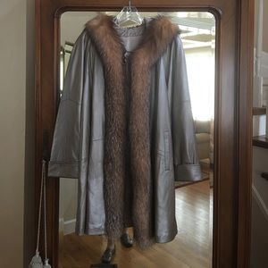 Women's leather and Fox fur driving coat