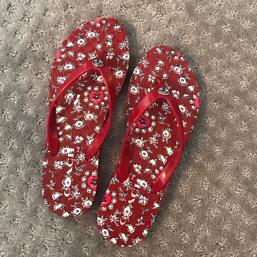 NEVER WORN Red Coach flip-flops