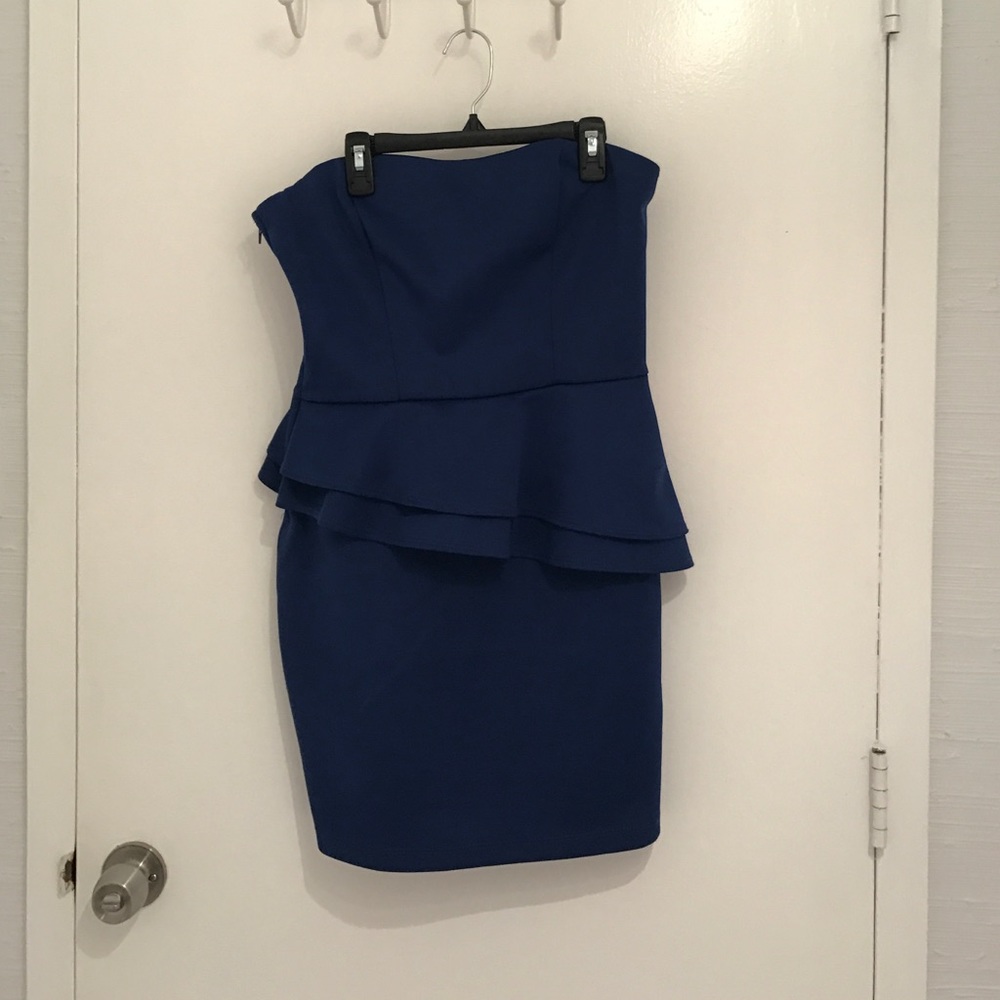 Royal Blue Strapless Peplum Dress