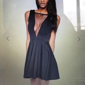 Club L Plunge Mesh Skater Dress