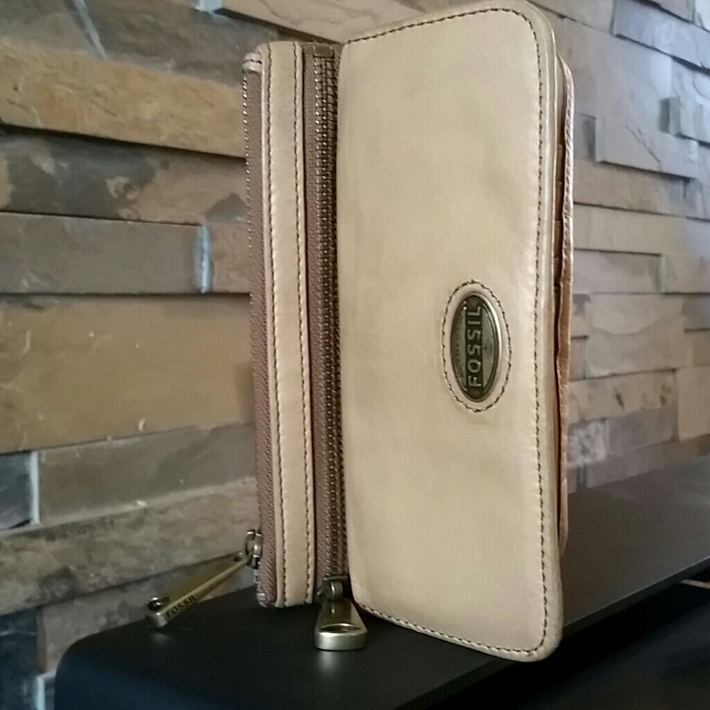 Fossil leather clutch