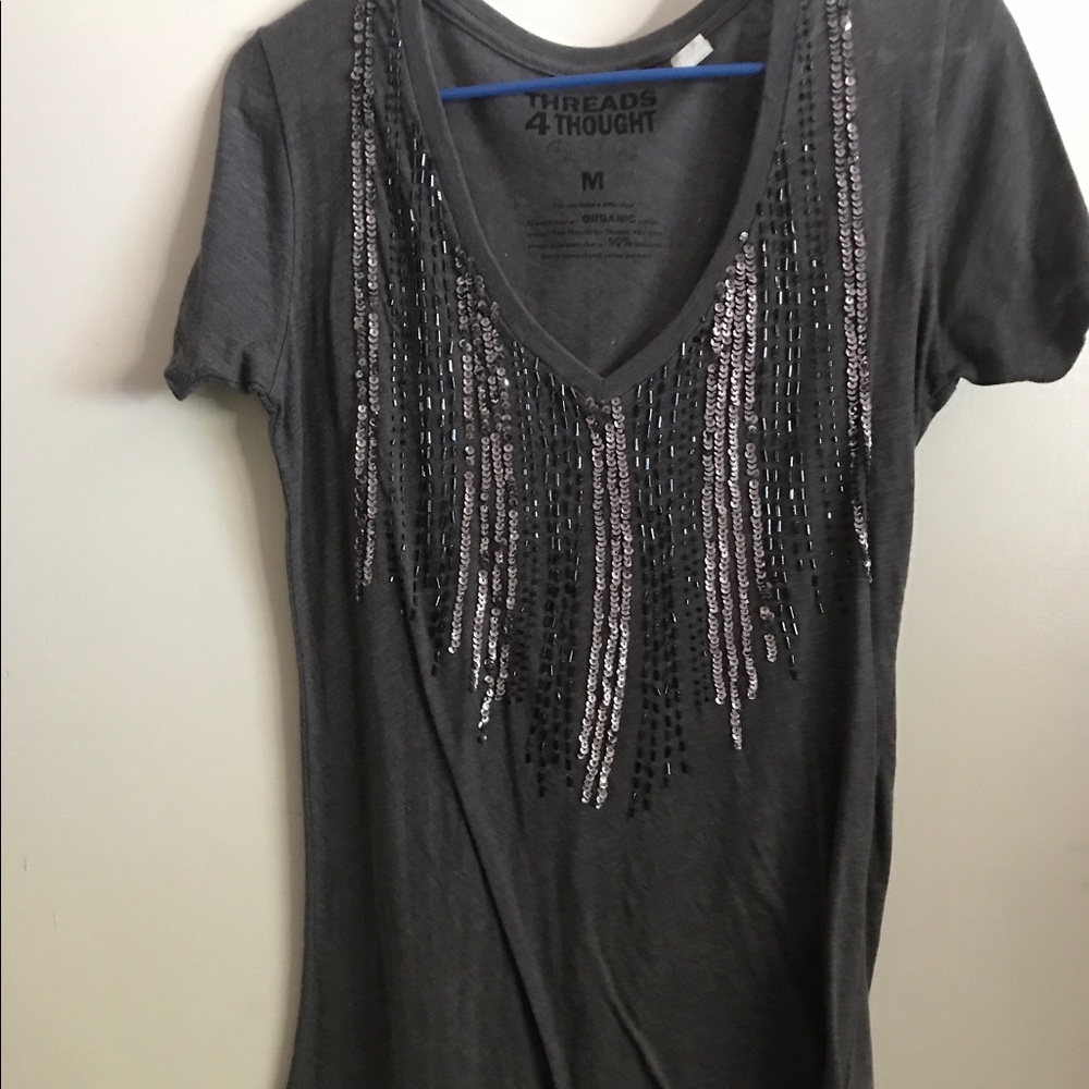 NWOT Threads 4 Thought Grey Sequin V-Neck