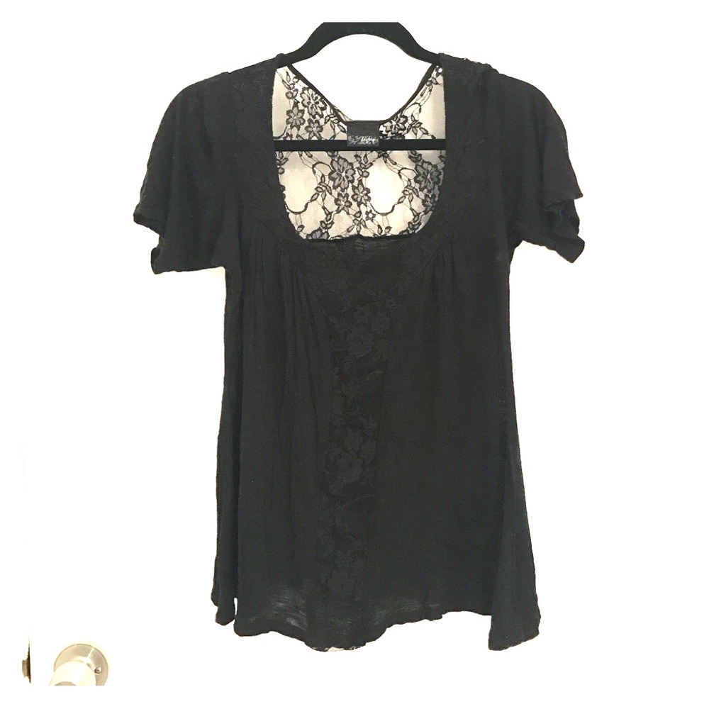 Black Lace Short Sleeved Blouse