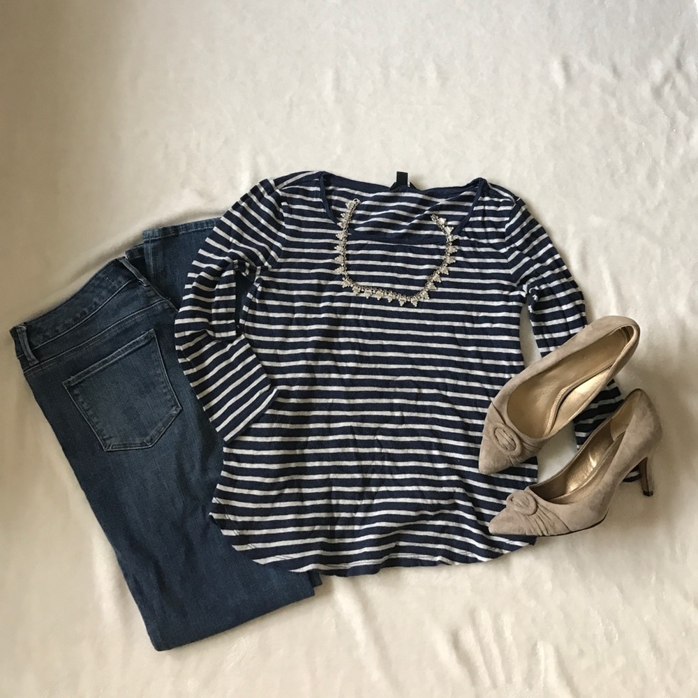 Ann Taylor Striped Cotton Tee Ink Haze